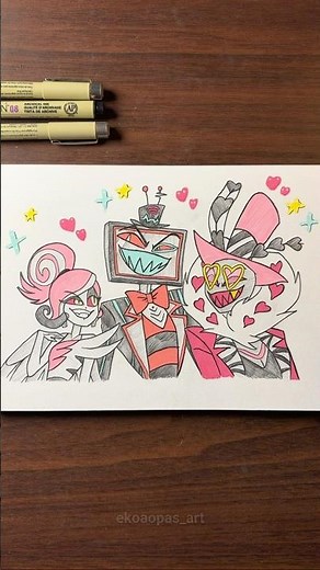 Velvette, Vox & Valentino drawing #shorts #hazbinhotel #alastor #illustration #nostalgia #upsidedown