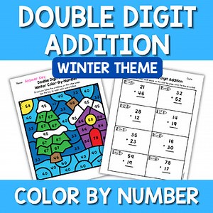 Winter Double Digit Addition Color by Number with regrouping fun worksheets 2nd