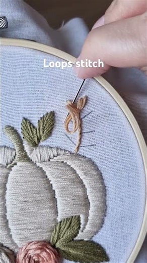 🍂 Loops Stitch Leaves – Floral Pumpkin Embroidery #embroidery #tutorial #stitch #diy #craft #pumpkin