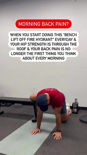 Glute exercise? ✅SAVE FOR LATER Fire hydrants 🔥 1) place your inner thigh just above the knee on the bench. 2) lift your leg up off the target 3) hold for 2-5 seconds 4) repeat 6-8 times per leg Of course there isn’t one exercise that is going to help every person with every type of back pain, but if you are looking for a library of exercises to try (like this one) in an organized PDF, comment ▶️”DRIPS”◀️ & I’ll send you my free low back resilience templates! **if you are in pain that’s concern