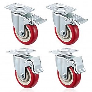 FPOWER 4'' Heavy Duty Casters, Locking Caster Wheels Set of 4, Swivel Casters with Brake, 360 Degree No Noise Plate Casters for Furniture and Workbench (Free Screws & A Spanner)