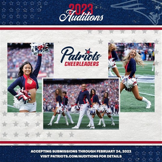2023 Auditions close TODAY! 💙❤ Tag a friend that you think is the next Patriots Cheerleader & make sure they send in their submission by 11:59 PM EST tonight! Registration & details: patriots.com/auditions | New England Patriots Cheerleaders