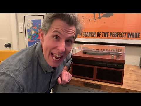 LP&No.1 Bluetooth Vinyl Record Player with External Speakers, Red Wood