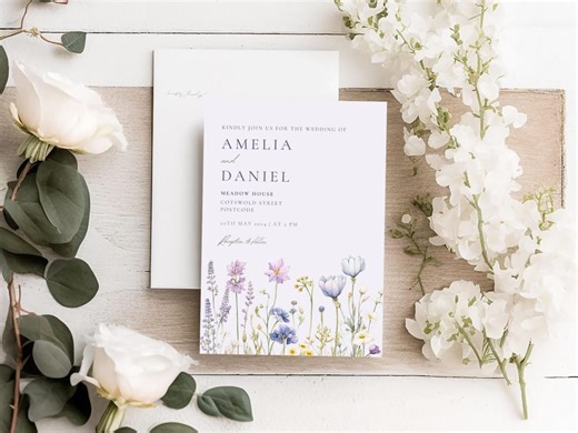 Lilac Wildflower Wedding Invitation - Editable and Printable Canva Template - Etsy