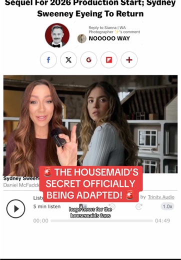 Replying to @Sianna | WA Photographer ✨ 🚨 THE HOUSEMAID’S SECRET IS OFFICIALLY BEING ADAPTED! 🚨 The sequel to The Housemaid is coming to screens and is set to start production this year! THOUGHTS?! 😍 #booktok #booknews #thehousemaid #freidamcfadden #thehousemaidssecret