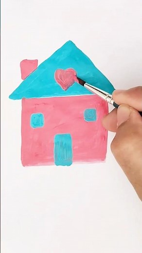 Pink House 🏠 Acrylic Painting For Kids #house #pink #painting #trending #shorts #viralvideo