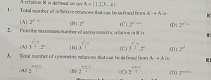 A relation R is defined on set A = \{ 1,2,3 \ldots , n \}.Tota... | Filo