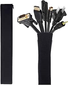 Cable Management Sleeve, JOTO Cord Management System for TV/Computer/Home Entertainment, 40 inch Flexible Cable Sleeve Wrap Cover Organizer, 2 Piece – Black