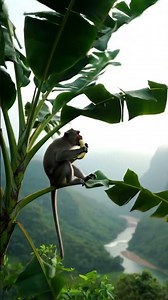 Monkey Eating Mango in Mountain Valley | Relaxing Wildlife Video