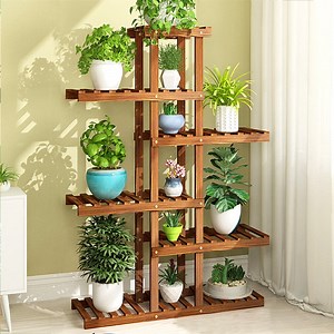 6 Tier Strength Wood Flower Rack Ladder Plant Stand Holder Bonsai Shelf Indoor Outdoor