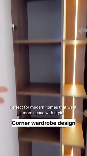 19K views · 157 reactions | ✨ Transform your corners into luxury! This modern corner wardrobe design blends warm lighting, premium wood finish, and smart storage — making every inch count! Perfect for small bedrooms, minimalist homes, and luxury interiors  #WardrobeDesign #InteriorDesignIdeas #HomeDecorTrends #ModularWardrobe #SpaceSavingDesign #LuxuryInteriors | Aluminium Glass Design | Facebook