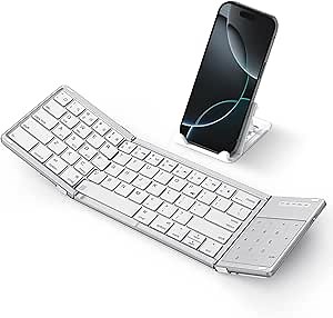 SODI Foldable Keyboard with Touchpad, Portable Wireless Keyboard for Mac with Stand Holder and PU Leather Cover, Rechargeable Pocket Folding Key Board for iPad, iPhone, Mac iOS Tablets & Laptop