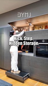 This Hidden Kick Step Drawer Makes Reaching High Cabinets Effortless #kitchendesign #kitchenstorage #HiddenStorage #SpaceSavingFurniture #SmartKitchen #cabinetdesign #interiordesign #kitchenideas | B.Y-Custom Cabinets
