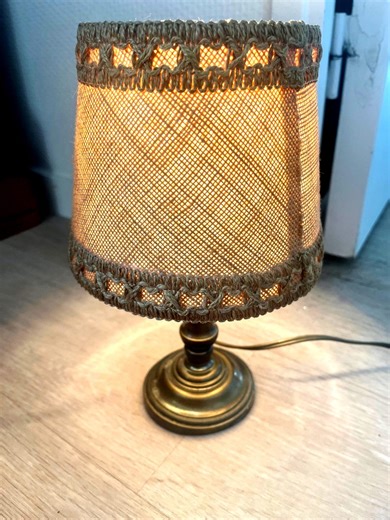 Solid Brass Vintage Table Lamp With Burlap Shade & Crochet Trim, 10,2" Heavy French Boho Light, Rustic Countryside Decor, 1.6 Lbs Brass Base - Etsy