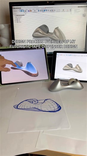 Design Process Overview of my futuristic Tape Dispenser #designprocess #industrialdesign