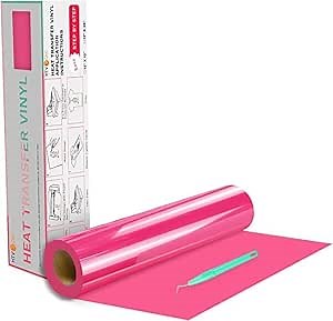 HTVRONT HTV Vinyl Rolls Heat Transfer Vinyl - 12" x 20ft Neon Pink HTV for Shirts, Iron on Vinyl for All Cutting Machines - Easy to Cut & Weed for Heat Transfer Design (Neon Pink)