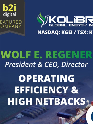 Kolibri Global Energy Inc. (Nasdaq: KGEI, TSX: KEI) President & CEO Wolf Regener recently presented at the OTC Markets Oil & Gas Virtual Investor Conference. In a brief video clip, he discusses Kolibri’s operating cost structure and the company’s position among peers on netbacks. Kolibri Energy is a B2i Digital Featured Company (https://b2idigital.com/kolibri-global-energy) focused on acquiring and developing energy projects across the United States. For more information, visit https://kolibrien