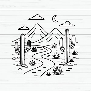 Desert Landscape Svg, Desert Svg, Cactus Scene Svg, Desert Clipart, Desert Outline, Western Svg, Desert Vector, Digital Download - Etsy