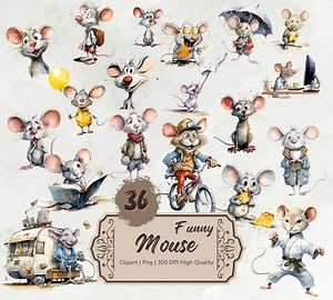 Watercolor Funny Mouse Clipart, Cute Cartoon Mice, Quirky Mouse Png, Caricature Rodent Animals Bundle, Funny Rat Clipart, Digital Stickers - Etsy UK