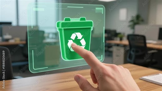 Green recycle bin icon, e waste management and eco friendly business supporting environmental sustainability to reduce waste impact and enhance recycle efforts for future