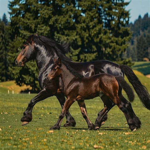 The Noriker horse (also known as the Norico-Pinzgauer) is Austria’s native Alpine draft breed, originating near the Grossglockner in the former Roman province of Noricum. Once vital for trade across the Alps—hauling salt, gold, and wine—the Noriker developed into a strong, sure-footed mountain horse. Shaped by Iberian and Neapolitan stallions from the 1500s, the breed still shows baroque features: Roman heads, flowing manes, and striking colors like leopard spots and blue roans. Though nearly lo