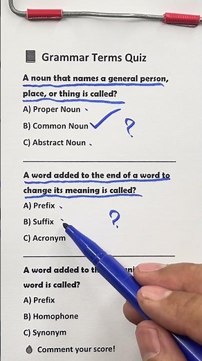 📘 Grammar Terms Quiz – Common Noun, Prefix & Suffix! #englishquiz #shorts