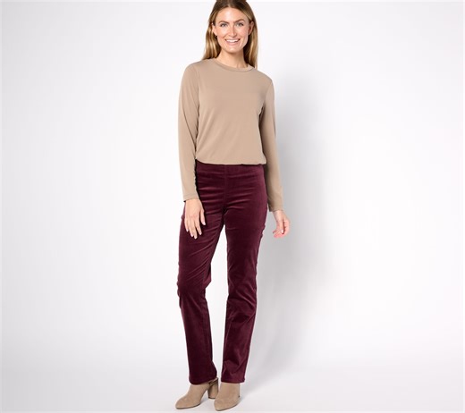 Denim & Co. Signature Regular Lightly Bootcut Stretch Velvet Pants - QVC.com