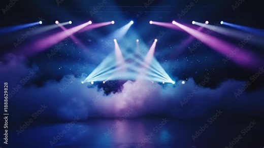 Concert Stage Lighting With Smoke Effect In Blue And Purple Hues Creates Dramatic Atmosphere