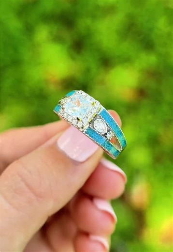 Stunning Turquoise Princess Cut Engagement Ring
