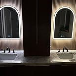Arched LED Mirror for Bathroom 24"x36", Orange Gold LED Bathroom Mirror with Lights, Fogless, Dimmable, Shatterproof, Touch Sensor, 3 Color Changing