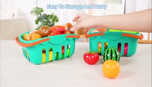 100 PCS Cutting Play Food Toy for Kids Kitchen, Pretend Food Toys for Toddlers, Play Kitchen Toys Accessories with 2 Baskets, Fake Food/Fruit/Vegetable, Birthday Gifts for 3 4 5 Years Old Boys Girls