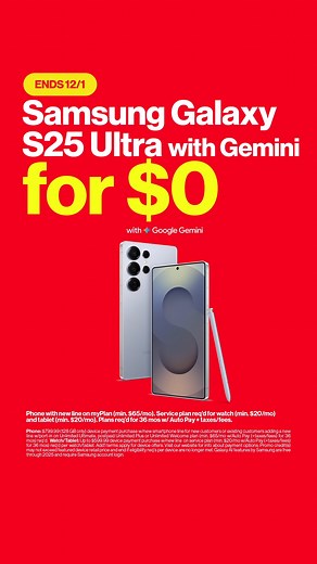 This Black Friday, get Samsung Galaxy S25 Ultra, Watch & Tab. Ends 12/1. | Verizon