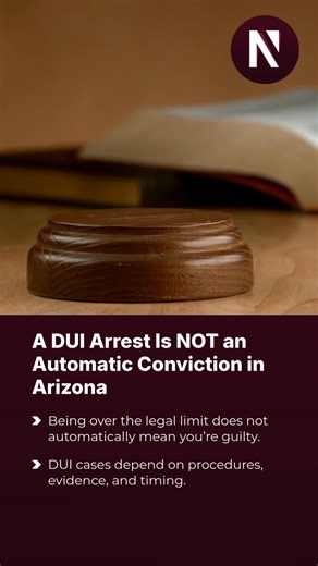 LEGAL TIP: A DUI Arrest Is NOT an Automatic Conviction in Arizona ➤ Being over the legal limit does not automatically mean you’re guilty ➤ DUI cases depend on procedures, evidence, and timing ➤ Waiting too long can limit your defense options Every DUI case is different. Knowing your rights early matters. Contact The Nava Law Firm to schedule a free consultation. #ArizonaDUI #FelonyDUI #PhoenixDUI #DUIDefenseAZ #CriminalDefenseArizona #KnowYourRights #NavaLawAZ | The Nava Law Firm, PLLC