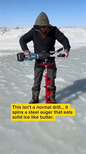 This Drill Turns Frozen Lakes Into Holes in Seconds! Insane Ice Power #tools #ice #shorts