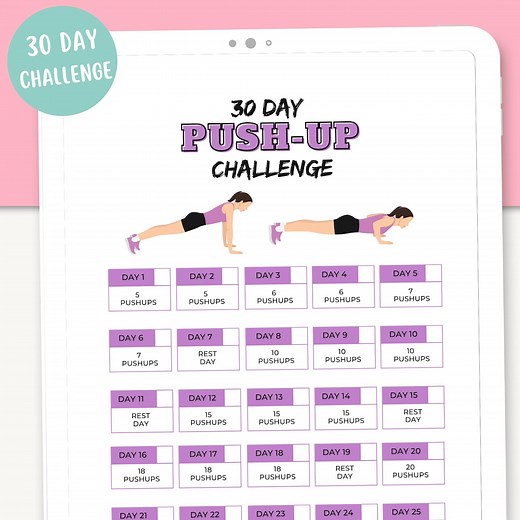 30 Day Push up Challenge | 30 Day Challenge Printable | Digital Download | Fitness Exercises - Etsy