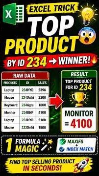 Top Selling Product by ID! (MAXIFS Magic)#exceltips #excelhindi #exceltricks #dataanalysis #data