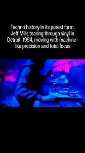 Detroit, 1994. Jeff Mills, The Wizard, spinning vinyl with unmatched precision. He defined the speed, intensity, and discipline of Detroit techno, inspiring generations of DJs and changing how the music is mixed and performed. | Techno Station