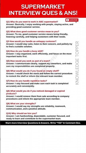 Supermarket Interview Questions and Answers