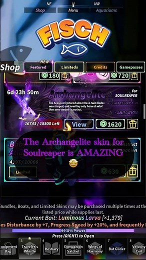 Showcasing Archangelite Soulreaper Skin in FISCH! 😈😈 #fisch #fischroblox #archangelite #robloxfyp