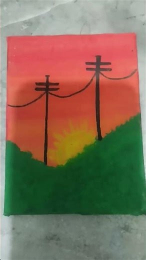 first time landscape painting with homemade canvas #phonkmusic #anime #music