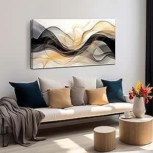 Abstract Canvas Prints Black and White Wall Art Gold Wall Decoration Artwork Decor for Bedroom Dining Room Home Office Kitchen 24x48 Modern Art Decor