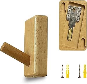 Hidden Key Storage Wall Hook,Wood Wall Hanger with Hidden Storage to Hide a Key Outdoor,Key Hider Outdoor&Indoor(Beech)
