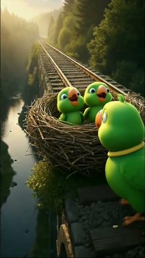Duolingo Bird Family 🐦 | Emotional AI Short Film | Stunning 3D Animation on Railway Bridge #shorts