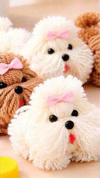 Pom Pom Puppies #yarncraft #diycraft #cutepuppies #handmade #satisfyingvideo #viralvideo #trending