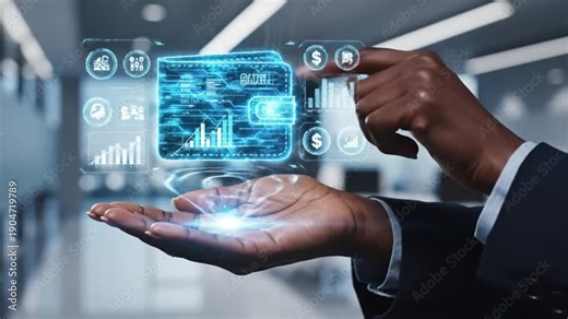 Digital wallet concept in financial technology. An individual hand interacts with digital wallet application interface