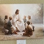 SUAXTCCR Jesus With Children Canvas Wall Art Jesus Teaching Children Watercolor Prints Religious Faith Wall Decor Pictures for Kids Room Bedroom Church Decorations, 16x24in