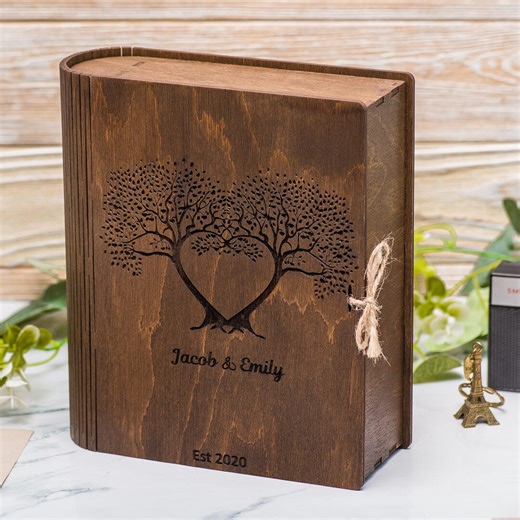 Personalized Engraved Wooden Memory Book Box, Keepsake Chest, Gift for Couples, 5th Anniversary Gifts - Etsy