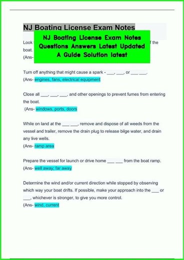 NJ Boating License Exam Notes Questions Answers Latest Updated A Guide Solution latest video