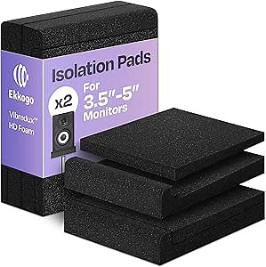 Studio Monitor Isolation Pads Premium Acoustic Foam for 3-4.5 Inch Speakers with Vibredux HD Foam for Superior Isolation, Black