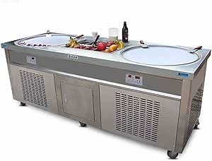 Kolice Commercial ETL 22" Big Double Round Pans Rolled Ice Cream Machine,Fied Ice Cream Roll Machine with 10 Refrigerated Buckets, Auto Defrost, Smart AI Temperature Control